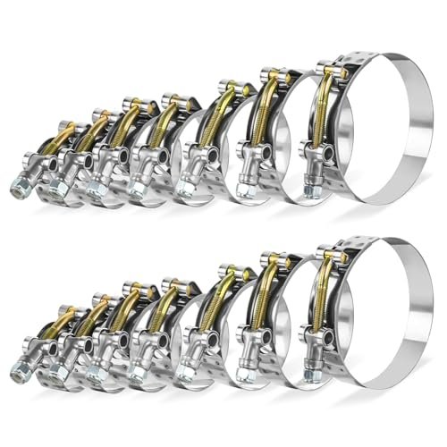 BILITOOLS T-Bolt Hose Clamp Set, 14PCS Heavy-Duty Turbo...