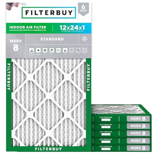 Filterbuy 12x24x1 Air Filter MERV 8 Dust Defense (6-Pack),...