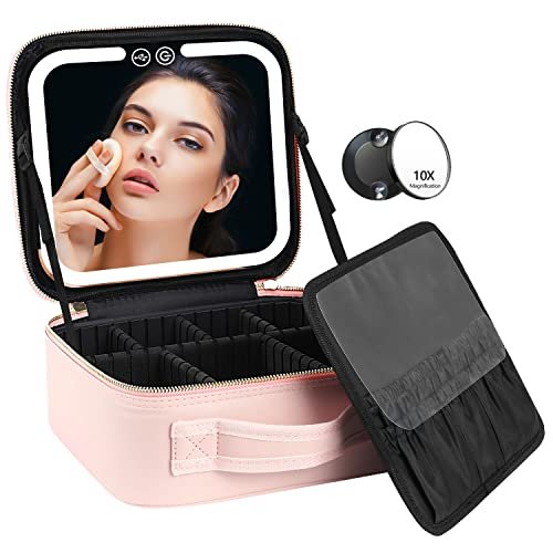 Travel Makeup Bag with LED Lighted Make up Case with...
