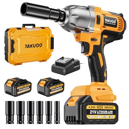 Takuoo Cordless 1/2 inch Brushless Impact Wrench, Max...