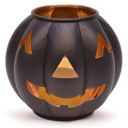 Metal Jack O' Lantern Pumpkin Flamless LED Candle Lantern,...