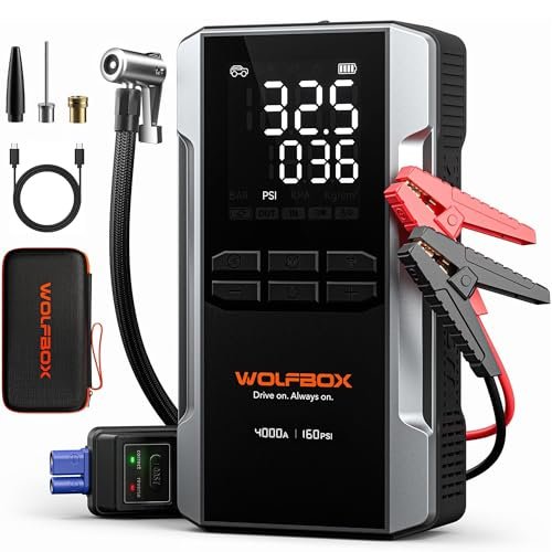 WOLFBOX 4000A Jump Starter with 160PSI Air Compressor, 12V...