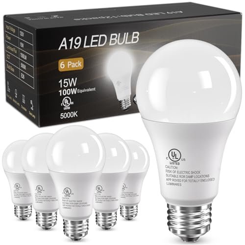 TJOY LED Light Bulbs, 100W Equivalent A19, 15 Watt 5000K...
