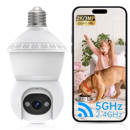 Light Bulb Security Camera, 2.4G/5GHz WiFi 2K Security...