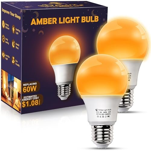 DALUXshop Amber Sleep Light Bulbs, Blue Light Blocking, A19...