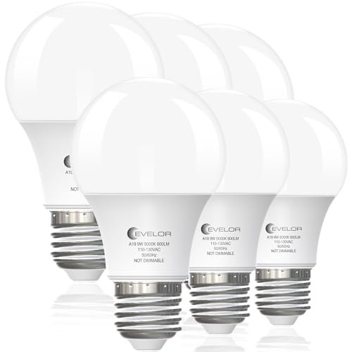 evelor 6-Pack A19 LED Light Bulbs,60 Watt Equivalent...