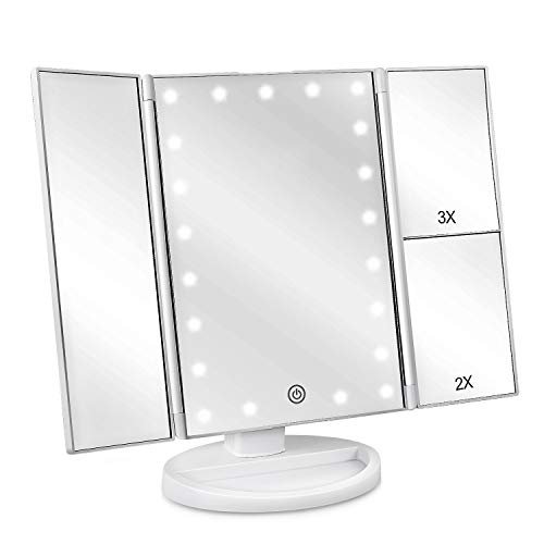 deweisn Floor Mount Tri-Fold Lighted Vanity Mirror with 21...
