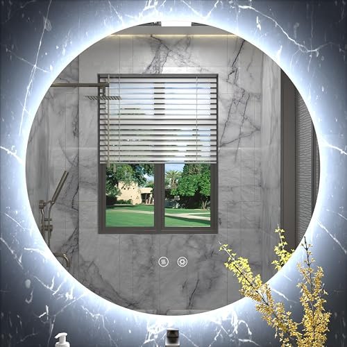 JSneijder 28 Inch Round LED Bathroom Mirror, Backlit Vanity...