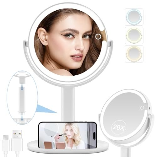 Lighted Makeup Mirror, 20X Magnifying Mirror with Light and...