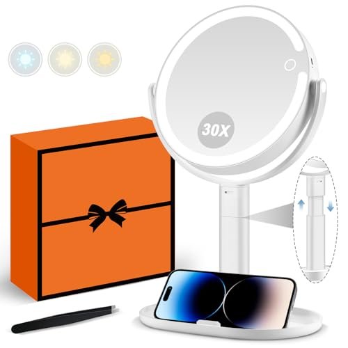 MIYADIVA Makeup Mirror with Lights, 30X Magnifying Mirror...