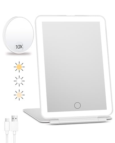 FUNTOUCH Rechargeable Travel Makeup Mirror with Lights and...