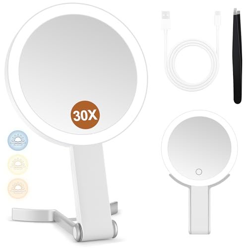 MIYADIVA Magnifying Mirror with Light, Double Sided 30X/1X...