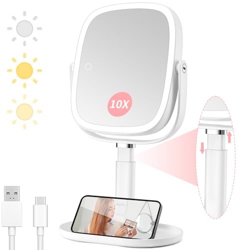Lighted Makeup Mirror, 2600mAh Rechargeable 1x/10x...
