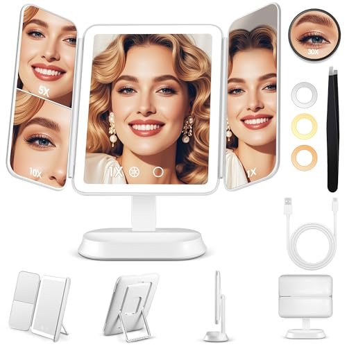 Lighted Makeup Mirror with 30X/10X/5X Magnification,...