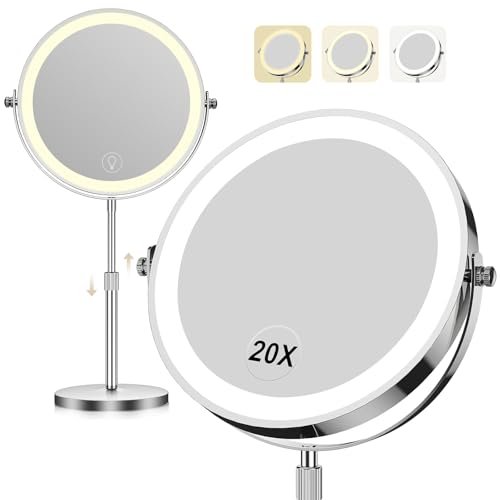 Makeup Mirror with Lights, 1x/20x 360° Rotation Vanity...