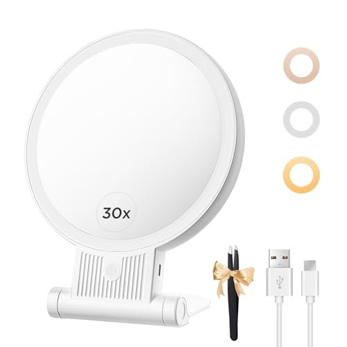 tubbede Lighted Makeup Mirror with 1X/30X Magnification, 3...