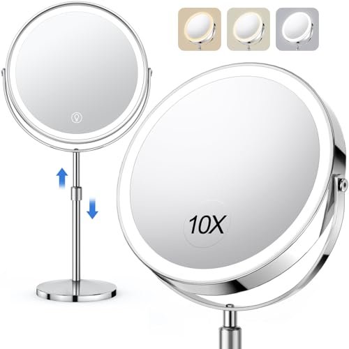 UBYMET Lighted Makeup Mirror, Rechargeable Height...