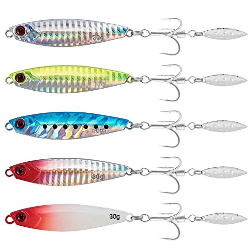 Dr.Fish 5 Pack Metal Jigging Spoon Saltwater Fishing Jigs...