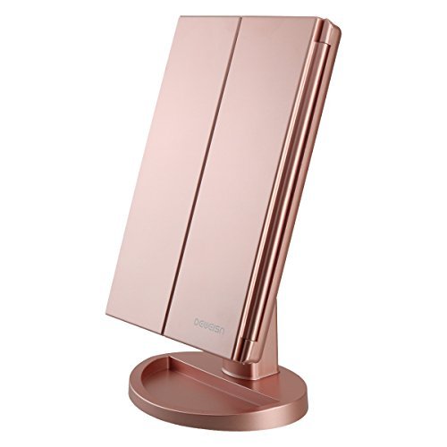 deweisn Dresser Mount Tri-Fold Lighted Vanity Mirror with...