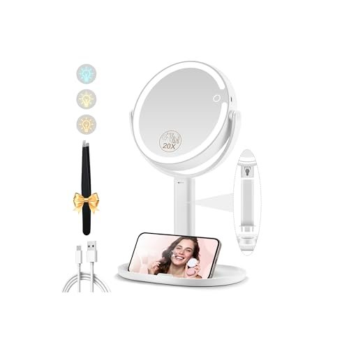 MOMOKUBA Makeup Mirror with Lights, Double Sided 1x/20x...