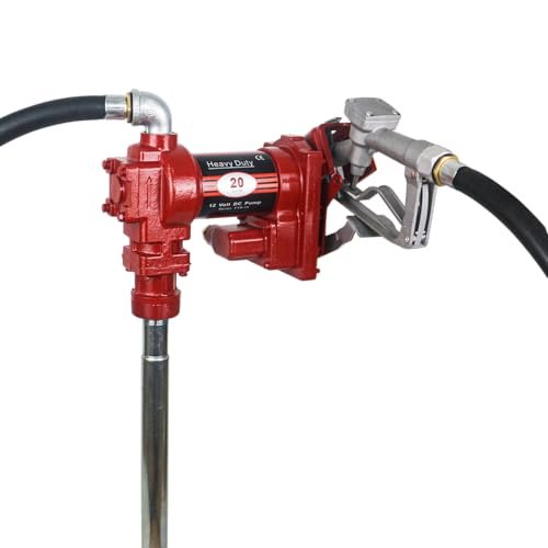PRUNkuar 12V Fuel Transfer Pump w/Manual Nozzle & Hose,...