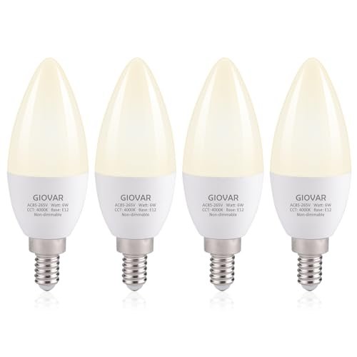GIOVAR LED Candelabra Light Bulb 60 Watt Equivalent, 4000K...