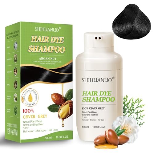 SHIHUANUO Black Hair Dye Shampoo 3 in 1 for Gray...