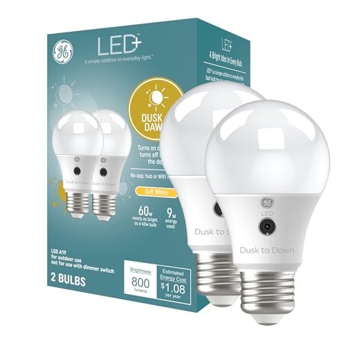 GE LED+ A19 Dusk to Dawn LED Light Bulbs, Automatic...