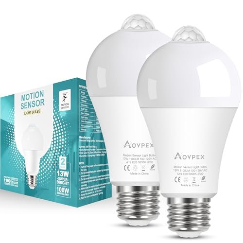 Aovpex Motion Sensor Light Bulbs, Dusk to Dawn, 13W 100W...