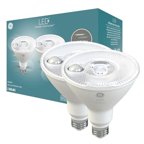 GE LED+ Motion Sensor LED Light Bulbs, 15W, PAR38 Outdoor...