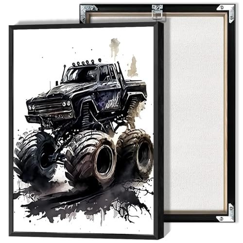 Retro Monster Truck Canvas Wall Art Black Off Road Racing...