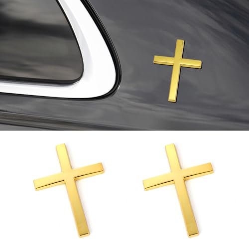 QKYS 2 PCS Cross Metal Car Sticker, 3D Car Stickers...