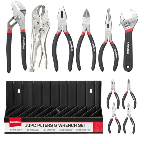 10PC Pliers and Wrench Set with Storage Rack – Includes...