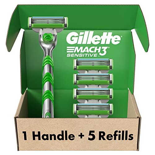 Gillette Mach3 Sensitive Razors for Men, 1 Handle, 5...