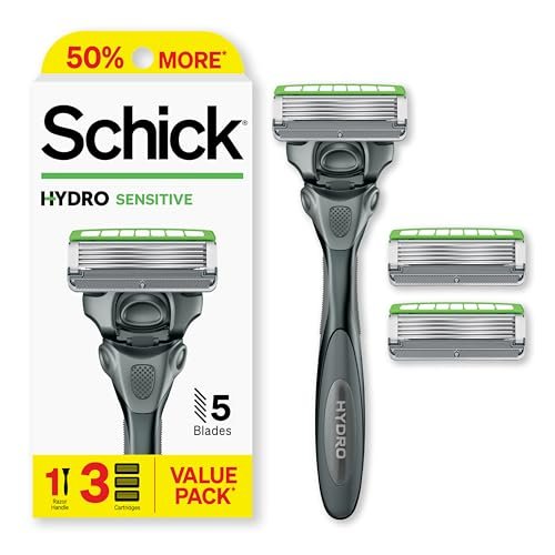 Schick Hydro Sensitive Razor, 1 Razor Handle and 3...