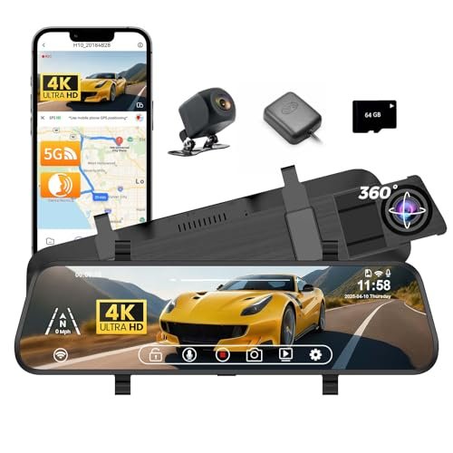Rear View Mirror Camera,Mirror Dash Cam Front and Rear,4K...