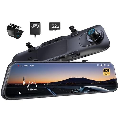 Pelsee P12 Pro 4K Mirror Dash Cam, 12'' Rear View...