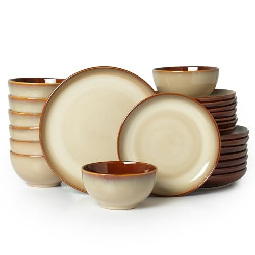 Pokini Ceramic Dishes Set for 8, 24 Piece Stoneware...
