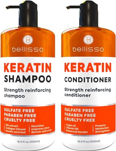 Keratin Shampoo and Conditioner Set - Sulfate Free and...
