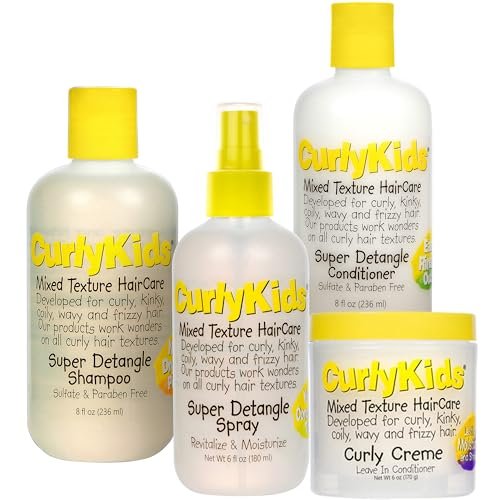 CurlyKids Textured Hair Care Set with Hair Detangler Spray,...