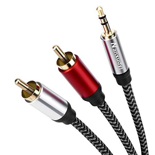 Nanxudyj 3.5mm to 2RCA Audio Cable 1ft, Nylon-Braided AUX...