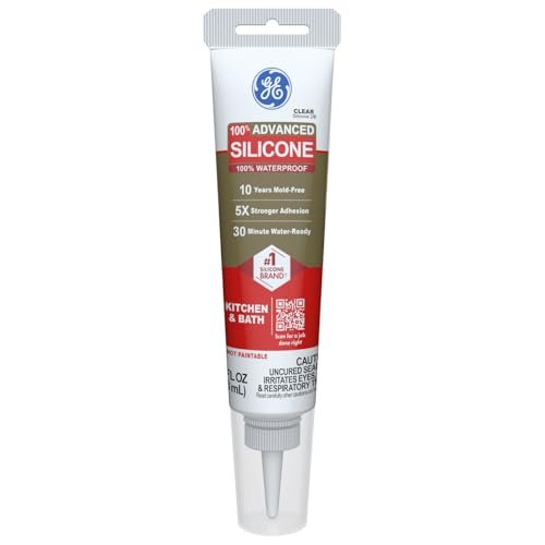 GE Advanced Silicone Caulk for Kitchen & Bathroom, Clear,...