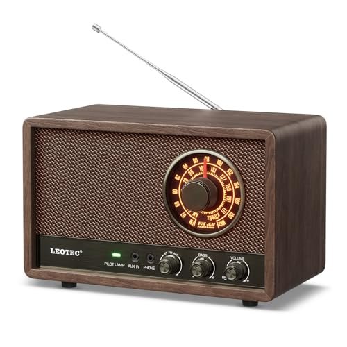 LEOTEC AM FM Radio,Retro Wood Table Radio,Portable...