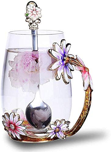 Luka Tech Enamel flower Lead-free Glass Coffee Mugs Tea...