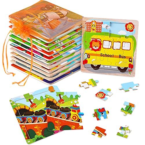 SANNIX 12 Pack Wooden Jigsaw Puzzles for Toddlers 3 4...