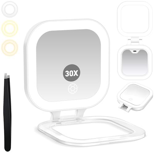 GOMIPURU Travel Mirror with Light, 1x/30x Magnifying Mirror...