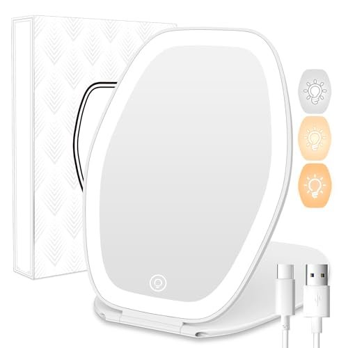 Travel Makeup Mirror with Light: 3 Color Lighting Portable...