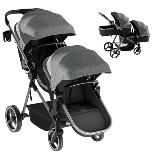 MU Double Stroller, Foldable Twin Tandem Stroller with...