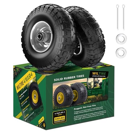 Wiltire (2 Pack) 4.10/3.50-4 Flat Free Tire and Wheel...