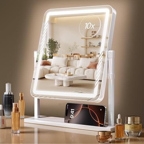 Vanity Mirror with Lights, Height-Adjustable & 360°...